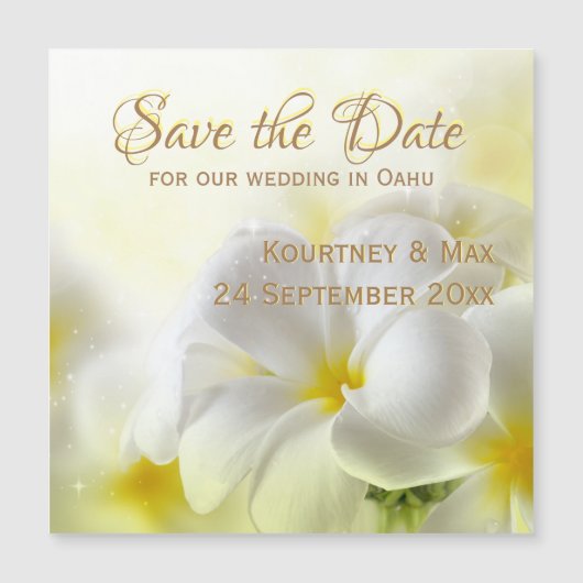 Save the Date Hawaii White Plumeria Magnetkarte (Vorderseite)