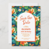 Save the Date Hawaiian Tropical Birthday Einladung (Vorderseite)