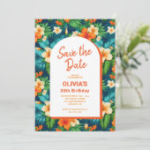 Save the Date Hawaiian Tropical Birthday Einladung (Stehend Vorderseite)