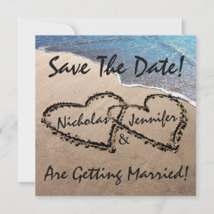 Save the Date Hearts Sand Beach Hochzeit Einladung