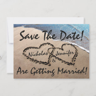 Save the Date Hearts Sand Beach Hochzeit Einladung