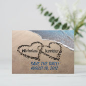 Save the Date Hearts Sand Beach Hochzeit Einladung (Stehend Vorderseite)