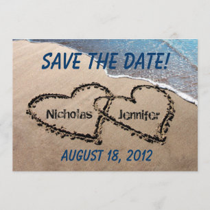 Save the Date Hearts Sand Beach Hochzeit Einladung