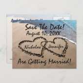 Save the Date Hearts Sand Beach Hochzeit Postkarte (Vorne/Hinten)