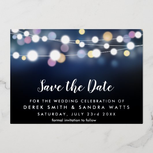 Save the Date helle Lichter Folieneinladung (Vorderseite)