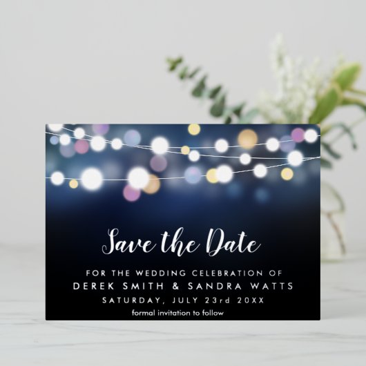 Save the Date helle Lichter Folieneinladung (Stehend vorne)