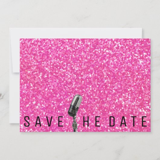 Save the Date Hellrosa Glitzer Microfone (Vorderseite)