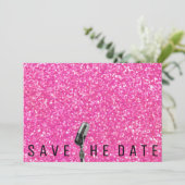 Save the Date Hellrosa Glitzer Microfone (Stehend Vorderseite)