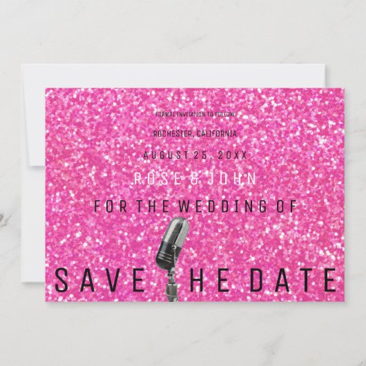 Save the Date Hellrosa Glitzer Microfone (Rückseite)
