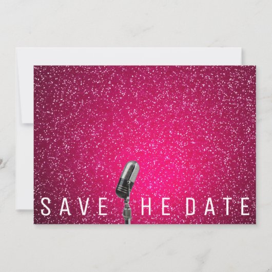 Save the Date Hellrosa Glitzer Microfone (Vorderseite)