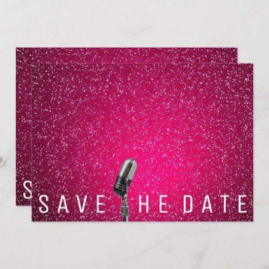 Save the Date Hellrosa Glitzer Microfone (Vorne/Hinten)