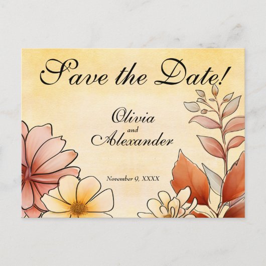 Save the Date Herbst Farbe Blumenstrauß Terracotta Postkarte (Vorderseite)