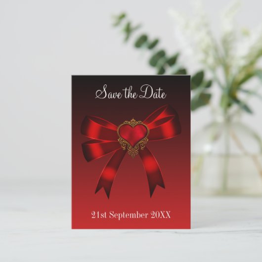 Save the Date Herz Deep Red Gold Black (Stehend Vorderseite)