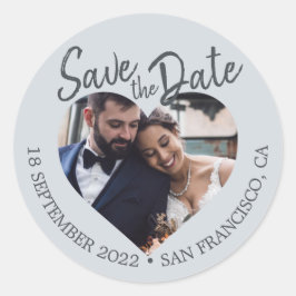 Save the Date Herz Foto Pastel Blue Runder Aufkleber