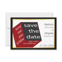 Save the Date High Tech Black Red Geometry Cube