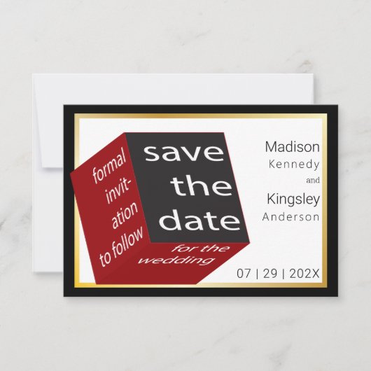Save the Date High Tech Black Red Geometry Cube (Vorderseite)