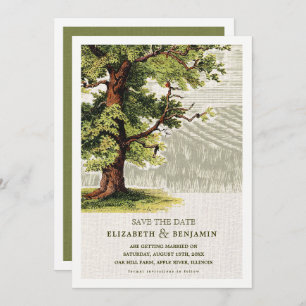 Save The Date. Hochzeit der Vintagen Eichenbaume  Einladung