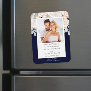 Save the Date Hochzeit Elegant Modern Navy Blau Magnet