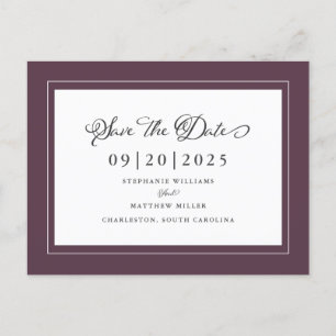 Save the Date Hochzeit Elegante Lila moderne Schri Ankündigungspostkarte