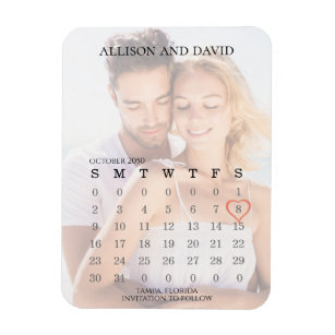 Save the Date Hochzeit Eleganter Kalender 6 Reihen Magnet