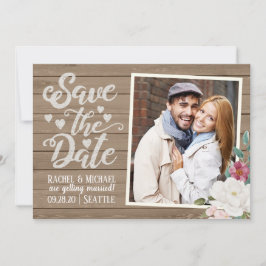 Save the Date Hochzeit | Foto auf Holz mit Blume Einladung