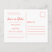 Save the Date Hochzeit Foto Coral & White Modern Ankündigungspostkarte (Rückseite)