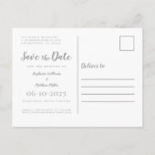 Save the Date Hochzeit Foto Grau & Weiß Modernität Ankündigungspostkarte (Rückseite)