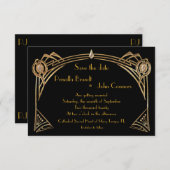 Save the Date Hochzeit, großartig Gatsby, schwarz  Einladung (Vorne/Hinten)