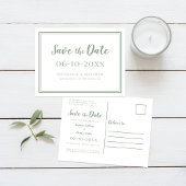 Save the Date Hochzeit Grün & Weiß Einfache Modern Ankündigungspostkarte