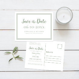Save the Date Hochzeit Grün & Weiß Einfache Modern Ankündigungspostkarte