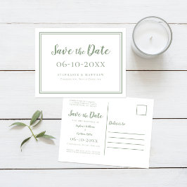 Save the Date Hochzeit Grün & Weiß Einfache Modern Ankündigungspostkarte