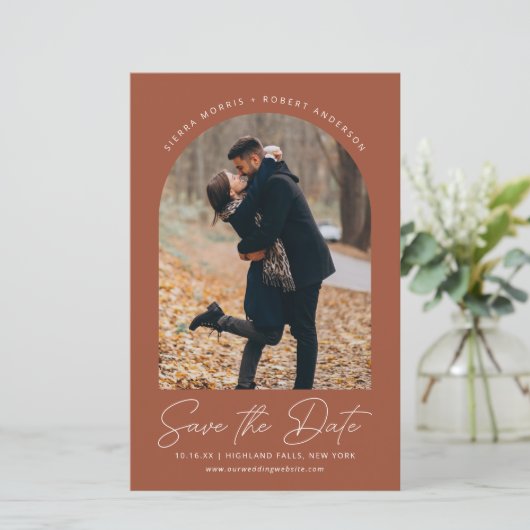 Save the Date Hochzeit im Herbst Moderner Bogen (Stehend Vorderseite)