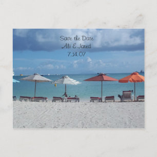 Save the Date - Hochzeit in Urlaubsort am Strand Ankündigungspostkarte