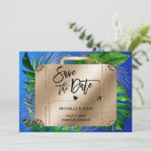 Save the Date Hochzeit in Urlaubsort Reisekoffer (Stehend Vorderseite)