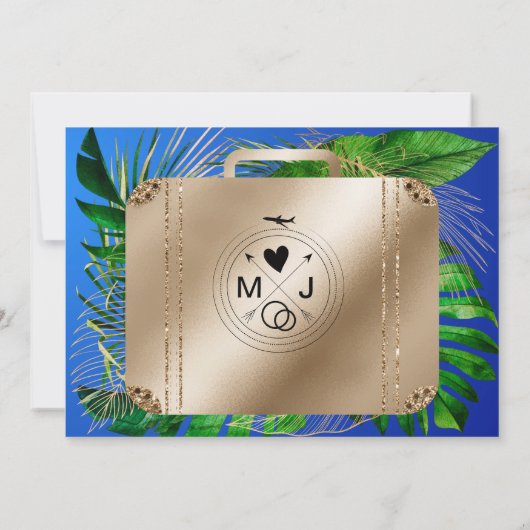 Save the Date Hochzeit in Urlaubsort Reisekoffer (Rückseite)