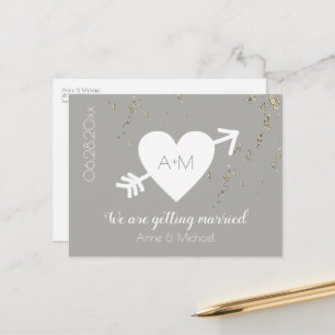 SAVE THE DATE Hochzeit Liebe Konfetti grau Ankündigungspostkarte