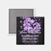 Save the Date Hochzeit Lila Glitzer Blumenbäume Wi Magnet (Vorderseite/Rückseite)