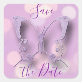 Save the Date Hochzeit Lila Schmetterlinge Quadratischer Aufkleber
