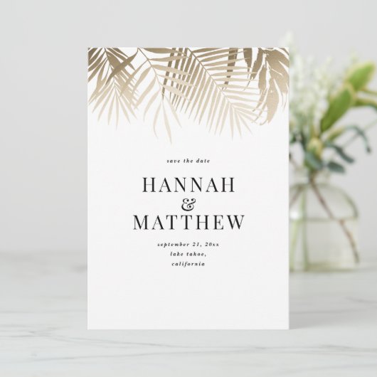 Save the Date Hochzeit mit Palmenblättern (Stehend Vorderseite)