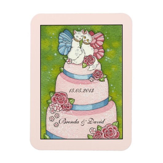 Save the Date Hochzeit Niedlich Cat Cake Topper Ma Magnet (Vertikal)