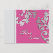 Save the Date Hochzeit Postkarte Fuchsia Pink Silv (Vorderseite)