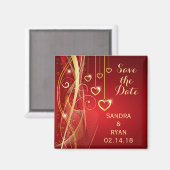 Save the Date Hochzeit Romantische Red Gold Hearts Magnet (Vorderseite/Rückseite)