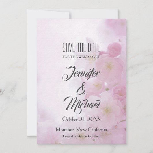 Save the Date Hochzeit Rosa Blume Elegant Schlicht (Vorderseite)