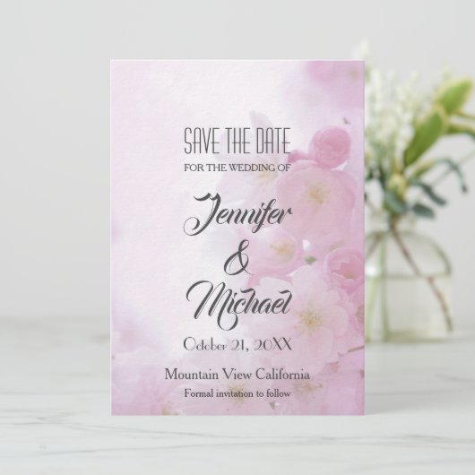 Save the Date Hochzeit Rosa Blume Elegant Schlicht (Stehend Vorderseite)