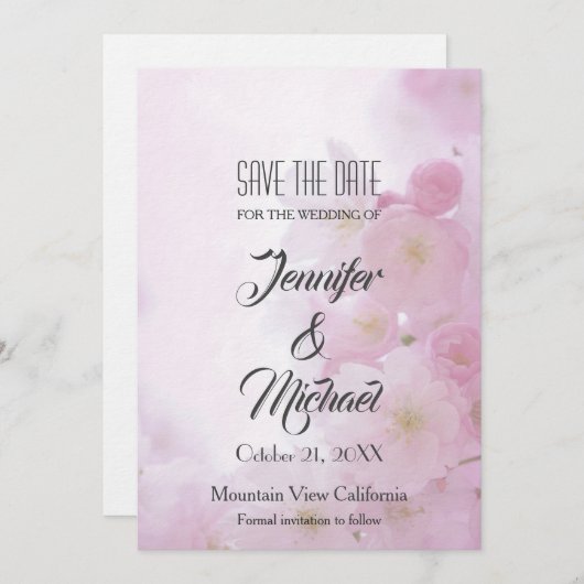 Save the Date Hochzeit Rosa Blume Elegant Schlicht (Vorne/Hinten)