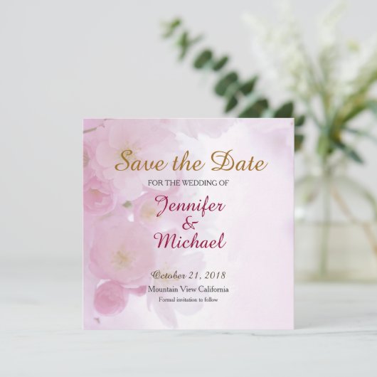 Save the Date Hochzeit Rosa Blume Matte Elegant (Stehend Vorderseite)
