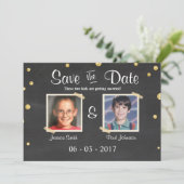 Save the Date Hochzeit Rustikales Chalkboard Gold  Einladung (Stehend Vorderseite)