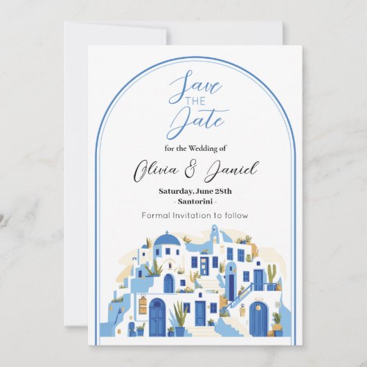 Save the Date Hochzeit Santorini Griechenland Blue (Vorderseite)