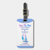 Save the Date Hochzeit tropischer Ozeane Gepäckanhänger (Vorderseite vertikal)