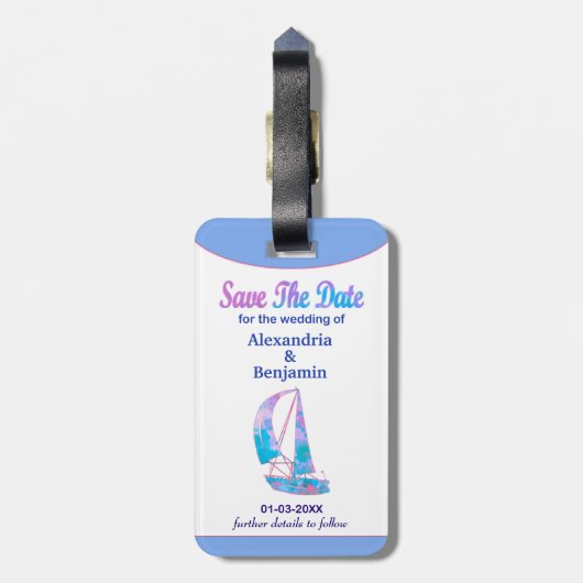 Save the Date Hochzeit tropischer Ozeane Gepäckanhänger (Rückseite vertikal)